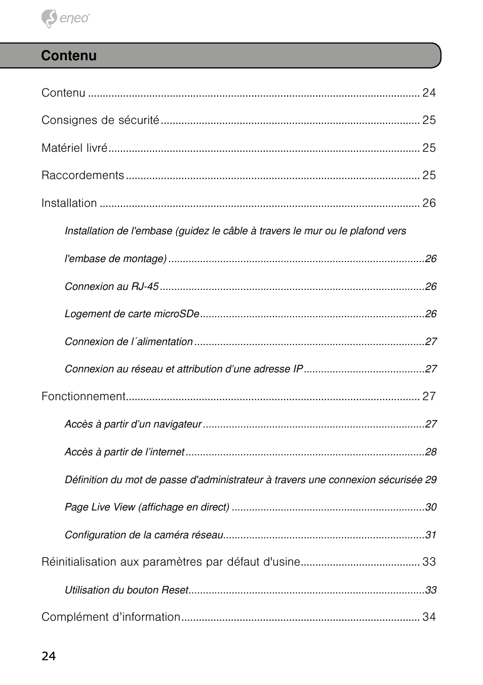 Contenu | Eneo NXB-980IR3516M User Manual | Page 24 / 60