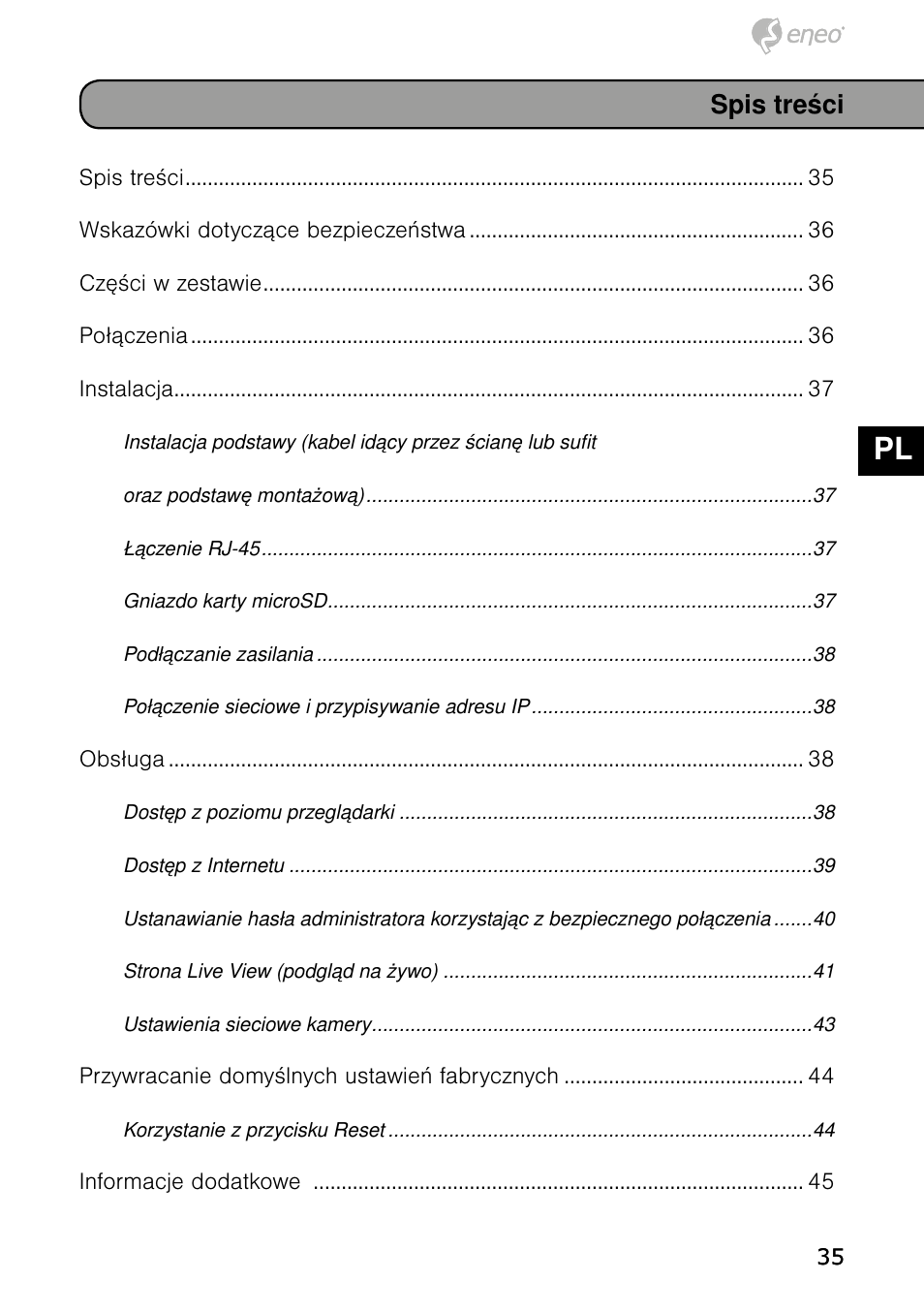 De en fr pl ru | Eneo NXB-980IR3516M User Manual | Page 35 / 60