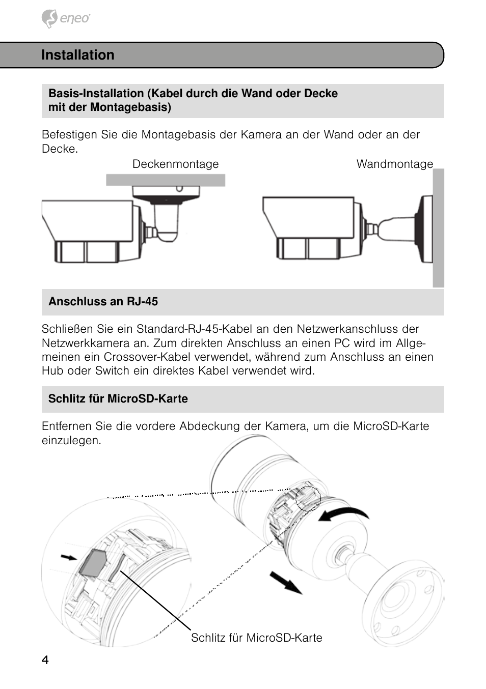 Installation | Eneo NXB-980IR3516M User Manual | Page 4 / 60