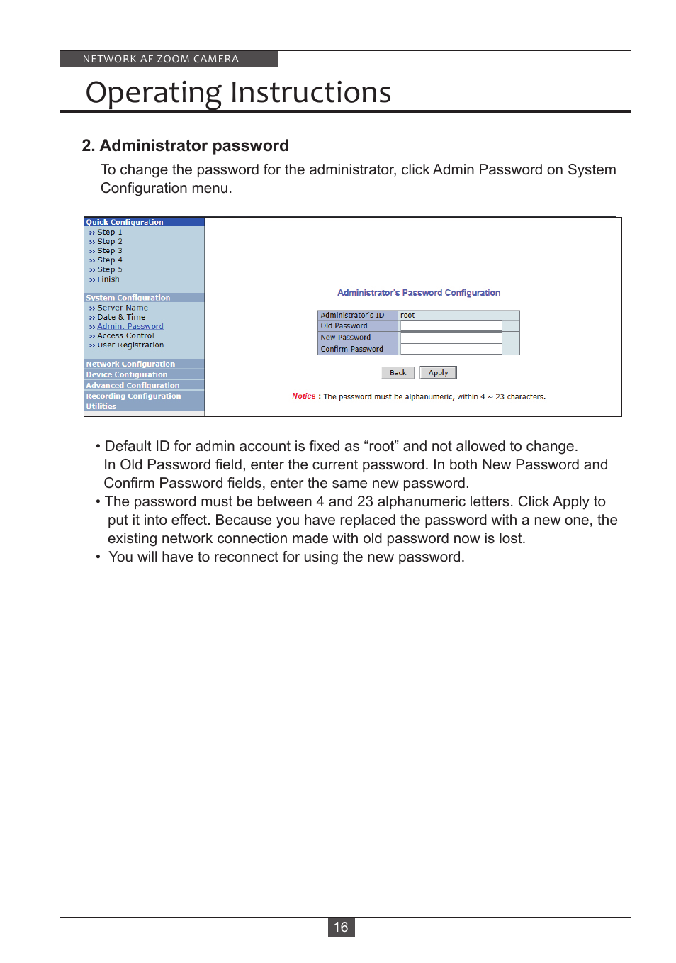 Operating instructions | Eneo PXB-2280Z10 D User Manual | Page 16 / 36