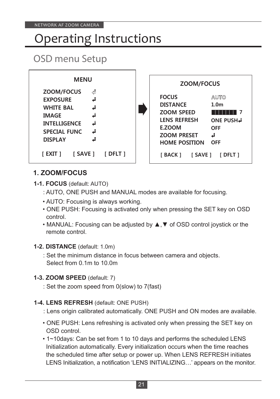 Operating instructions, Osd menu setup | Eneo PXB-2280Z10 D User Manual | Page 21 / 36