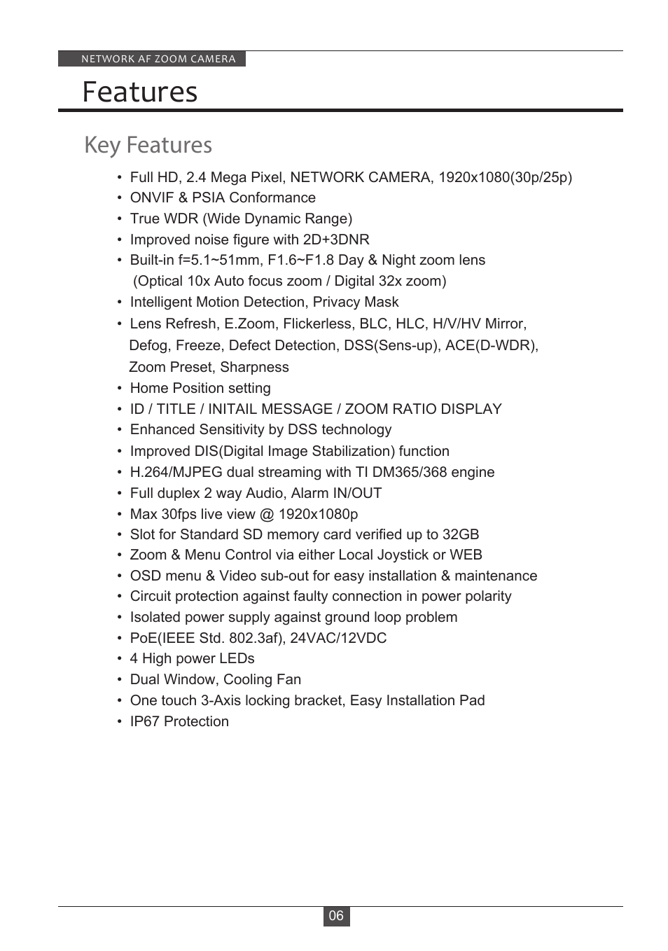 Features, Key features | Eneo PXB-2280Z10 D User Manual | Page 6 / 36