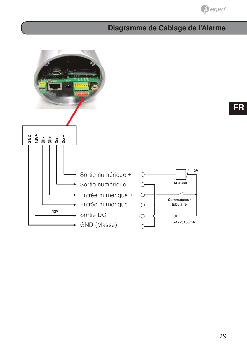 De en fr pl ru de en fr pl ru, Diagramme de câblage de l’alarme | Eneo GXB-1710M/IR User Manual | Page 29 / 52