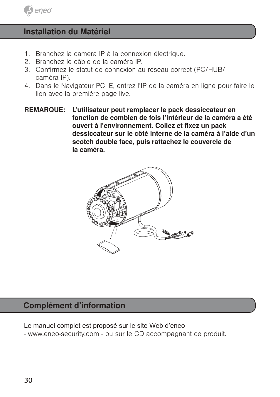 Installation du matériel, Complément d’information | Eneo GXB-1710M/IR User Manual | Page 30 / 52