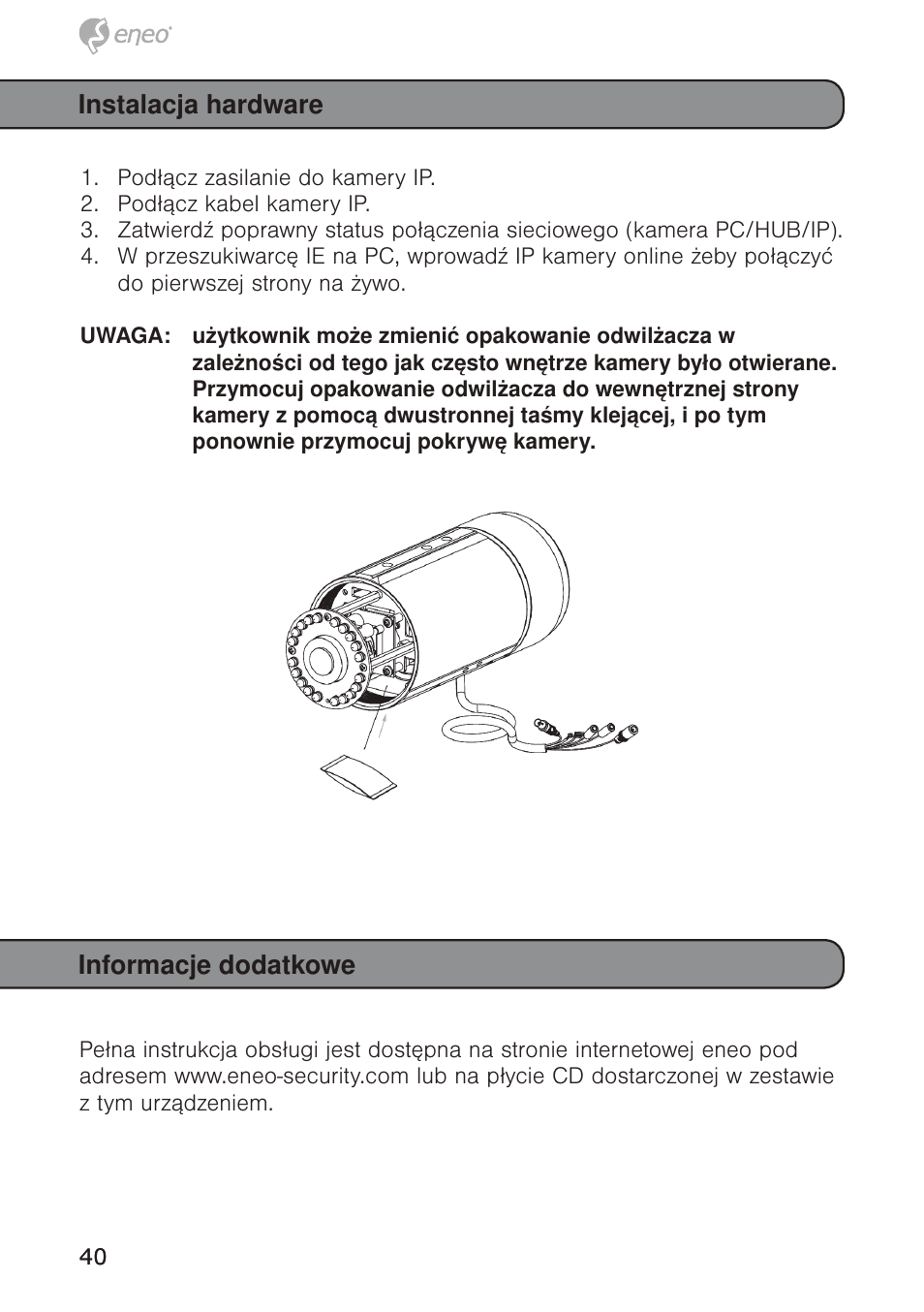 Instalacja hardware, Informacje dodatkowe | Eneo GXB-1710M/IR User Manual | Page 40 / 52