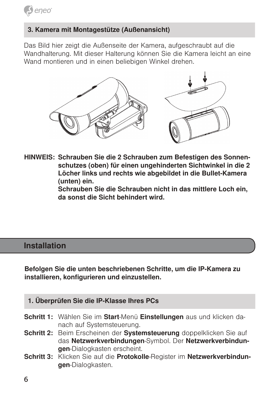 Installation | Eneo GXB-1710M/IR User Manual | Page 6 / 52