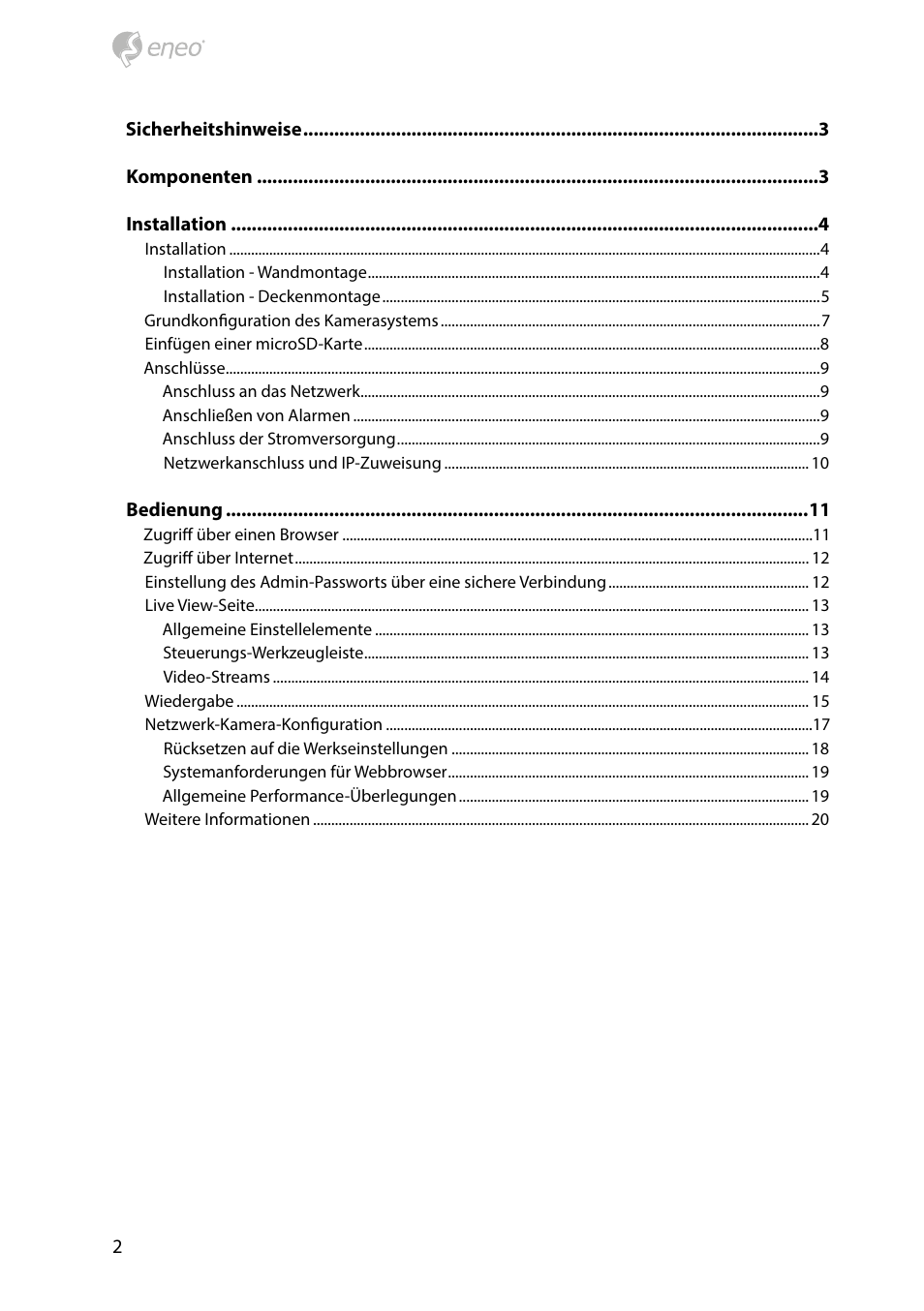 Eneo NXD-2030PTZ1080IR User Manual | Page 2 / 60