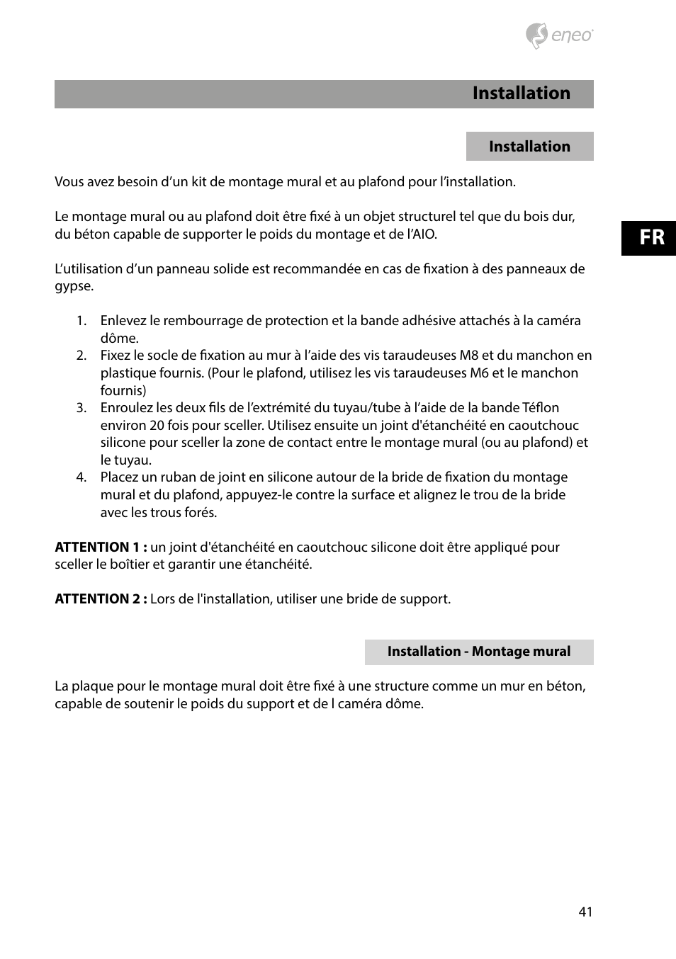 Installation | Eneo NXD-2030PTZ1080IR User Manual | Page 41 / 60