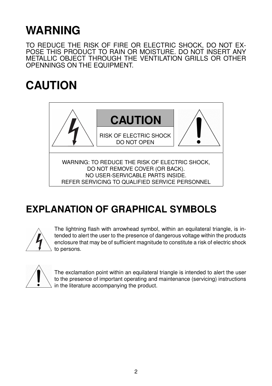 Warning, Caution, Explanation of graphical symbols | Eneo NXD-2030PTZ1080IR User Manual | Page 2 / 96