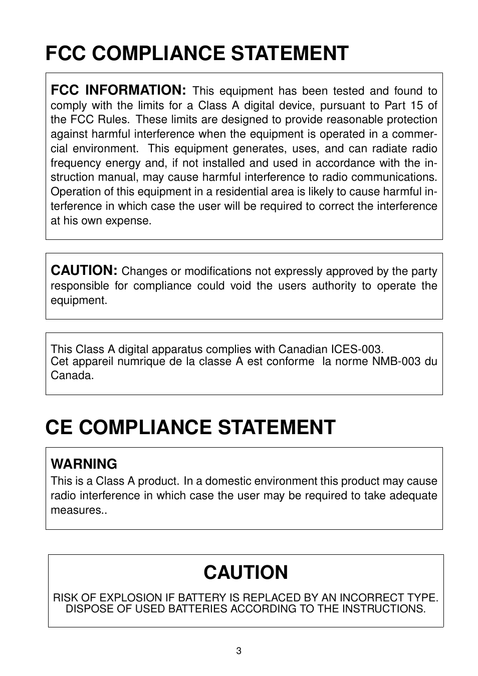 Fcc compliance statement, Ce compliance statement, Caution | Eneo NXD-2030PTZ1080IR User Manual | Page 3 / 96