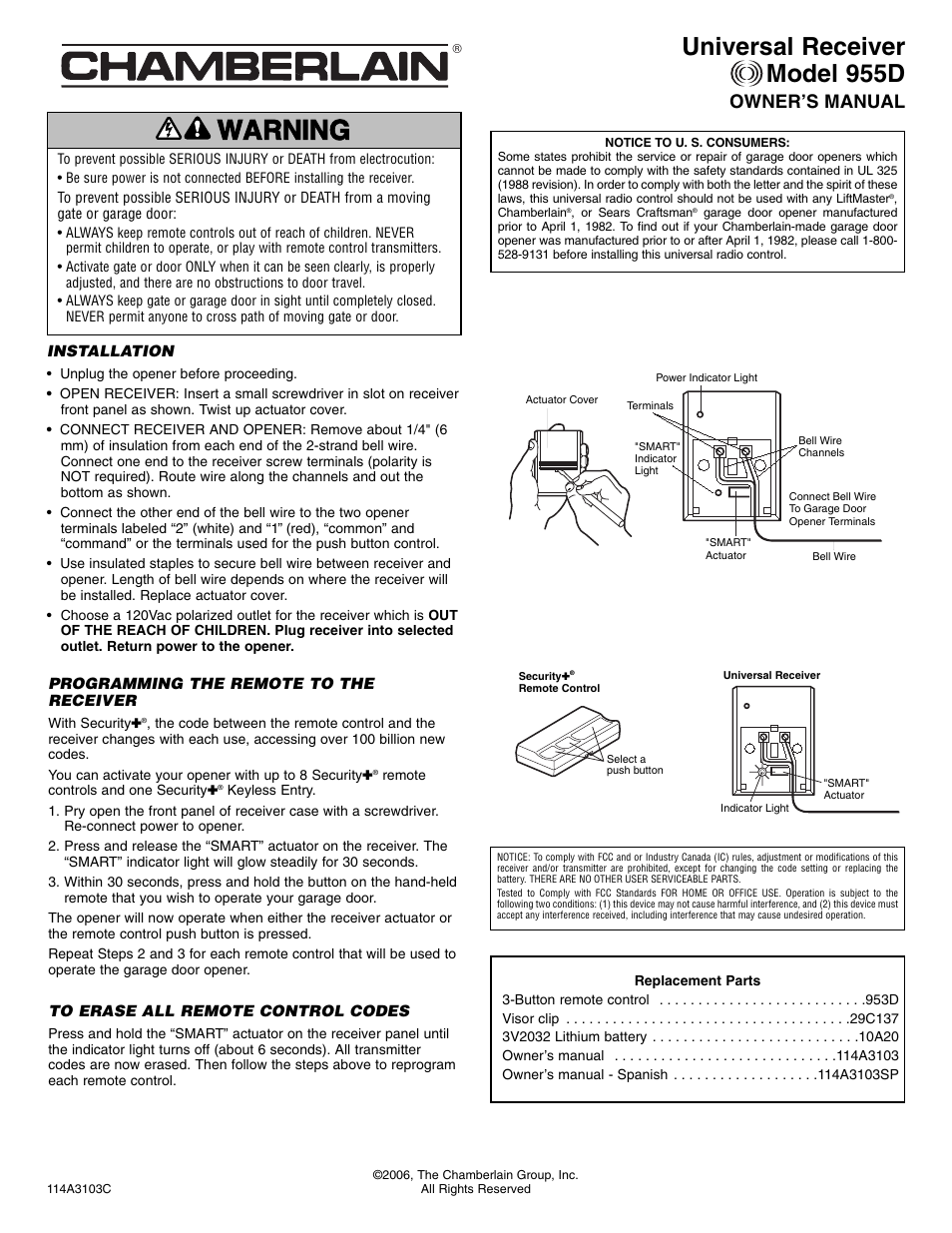 Chamberlain 955D User Manual | 1 page