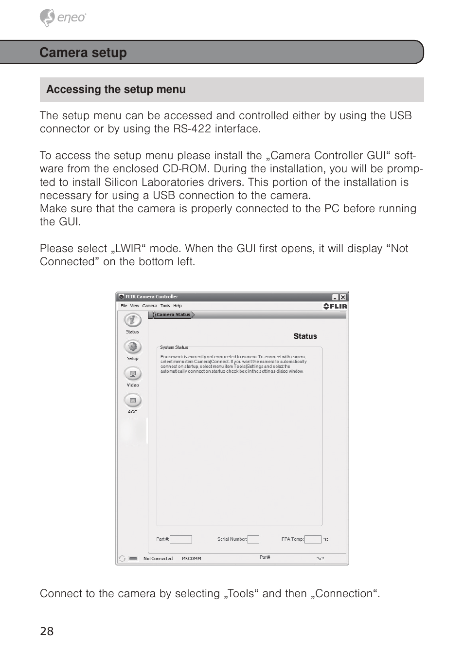 Camera setup | Eneo PTB-1125F075 User Manual | Page 28 / 76