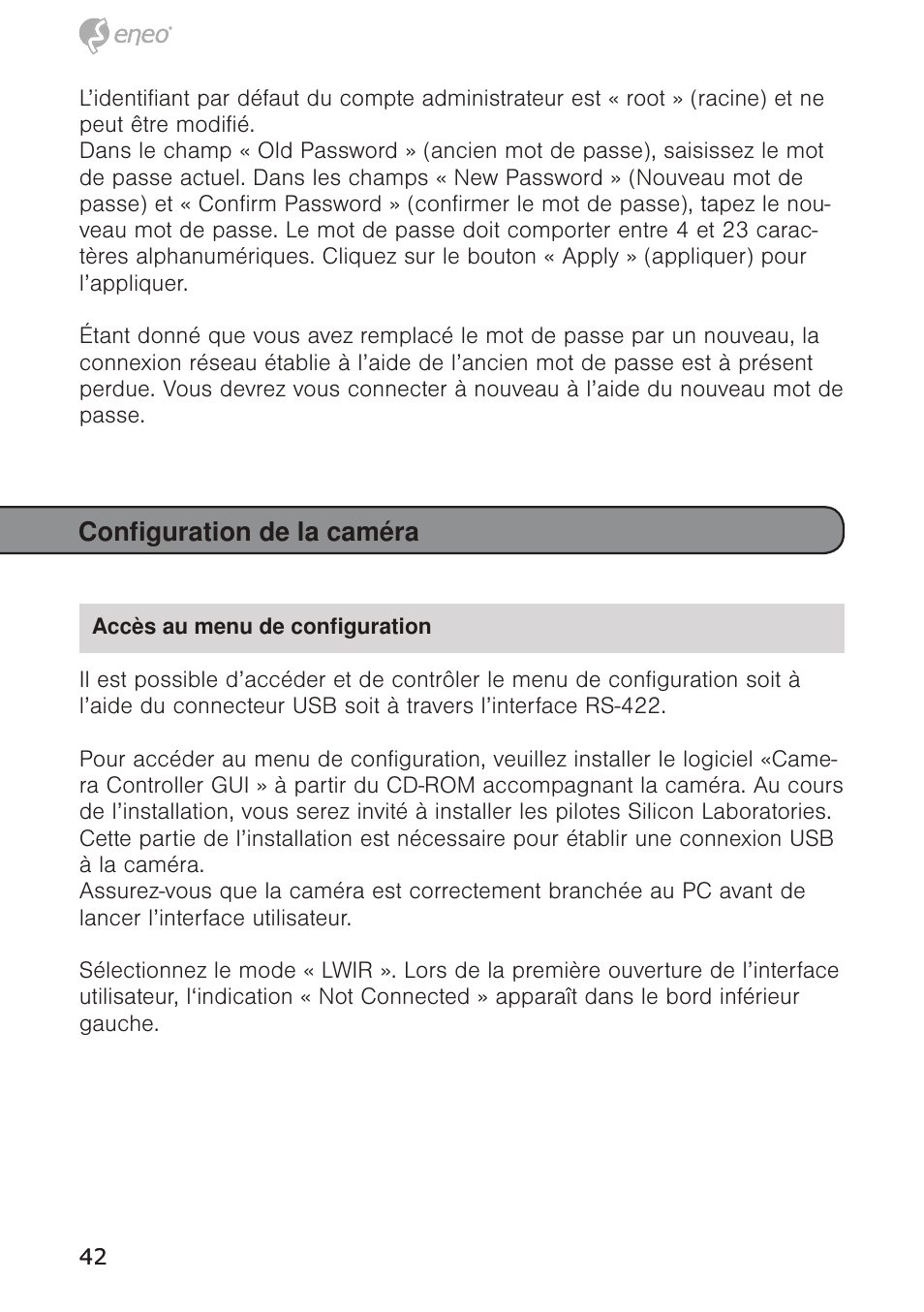 Configuration de la caméra | Eneo PTB-1125F075 User Manual | Page 42 / 76