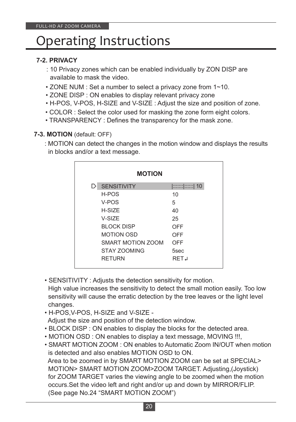 Operating instructions | Eneo HDC-2180Z03 D User Manual | Page 20 / 32