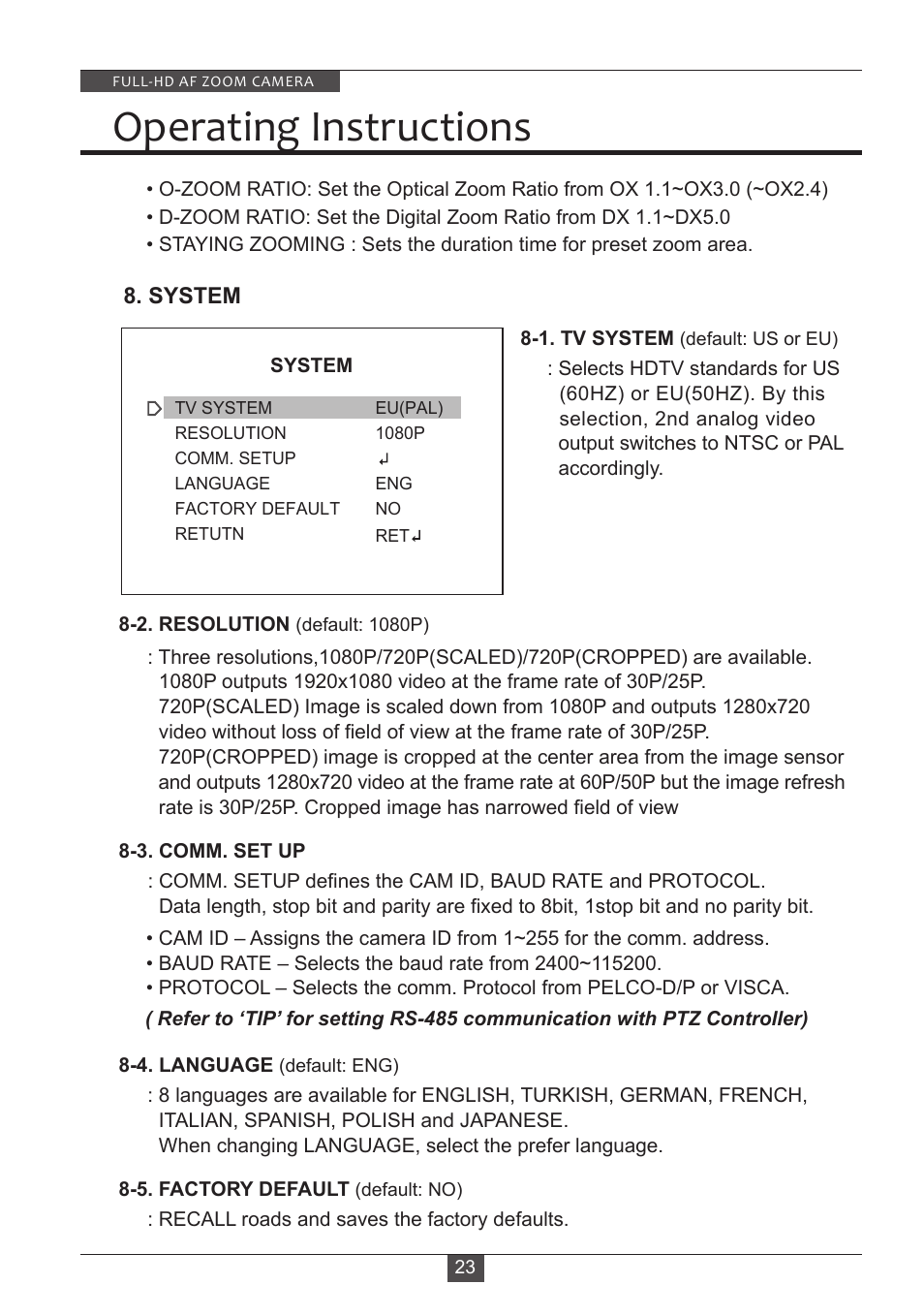 Operating instructions | Eneo HDC-2180Z03 D User Manual | Page 23 / 32