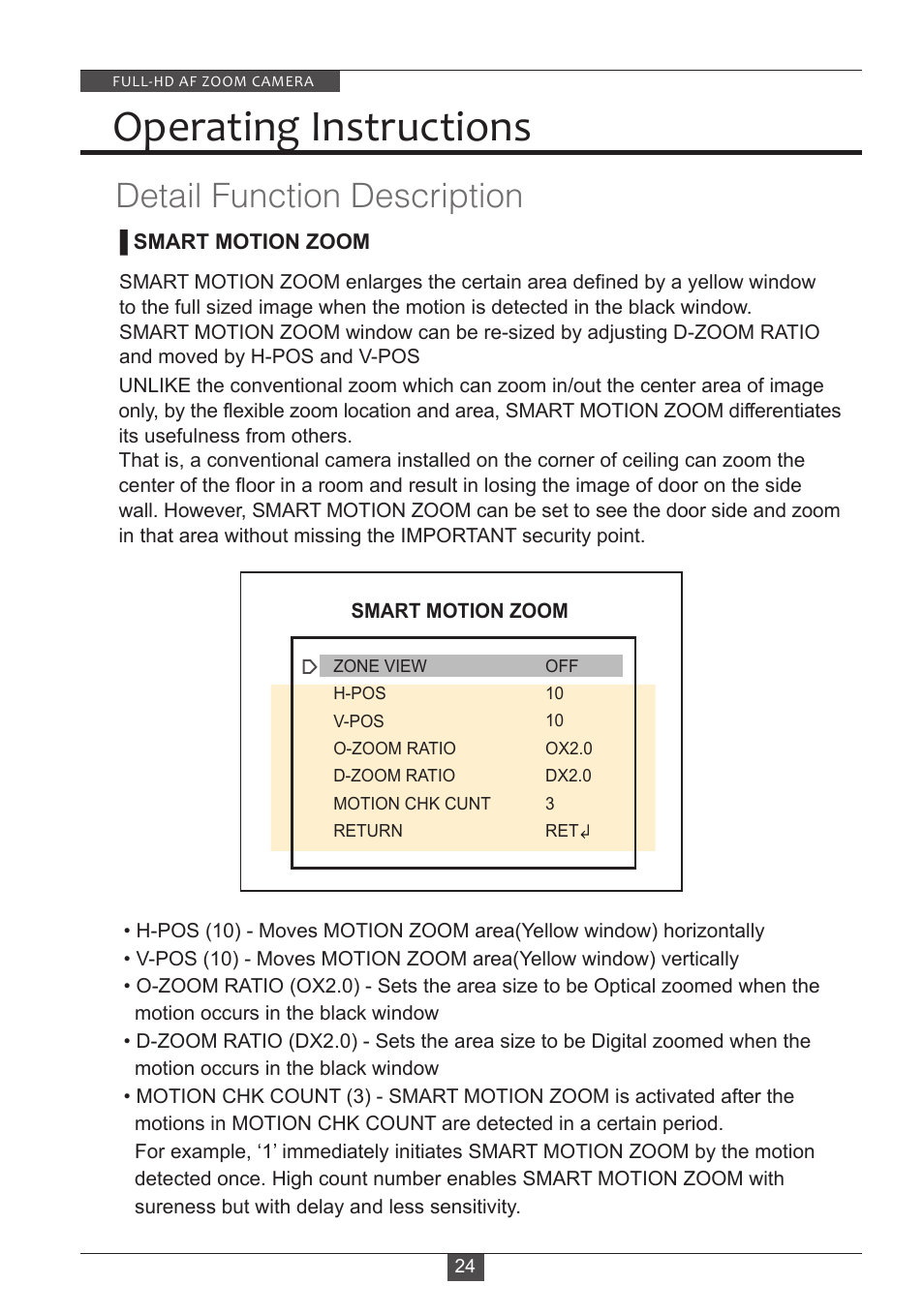 Operating instructions, Detail function description | Eneo HDC-2180Z03 D User Manual | Page 24 / 32
