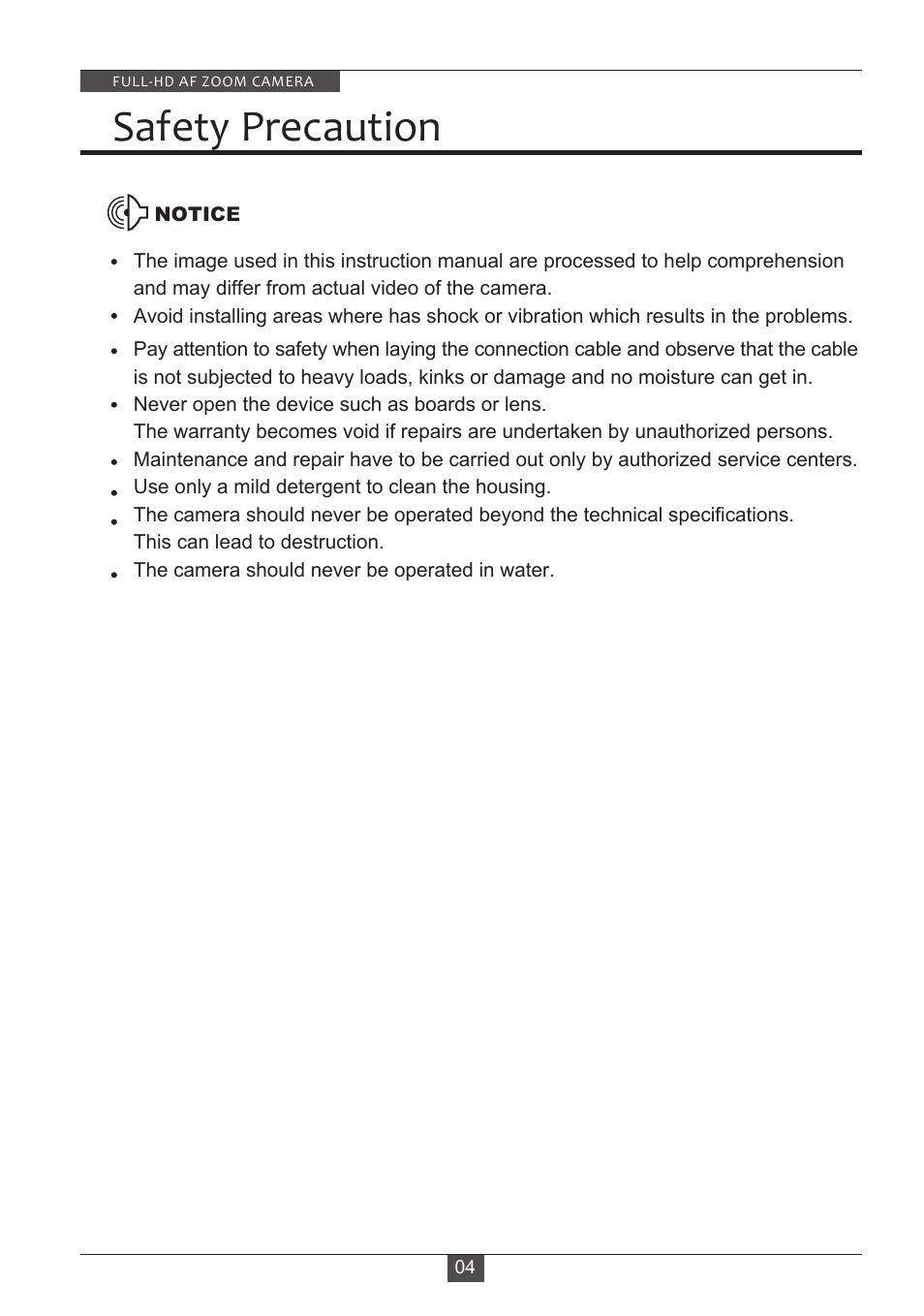 Safety precaution | Eneo HDC-2180Z03 D User Manual | Page 4 / 32