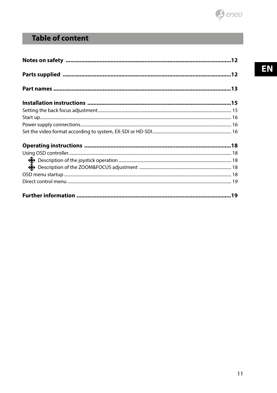 Table of content | Eneo HDC-2080CS D User Manual | Page 11 / 32