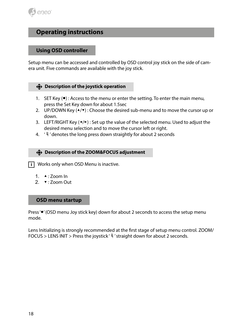 Operating instructions | Eneo HDC-2080CS D User Manual | Page 18 / 32