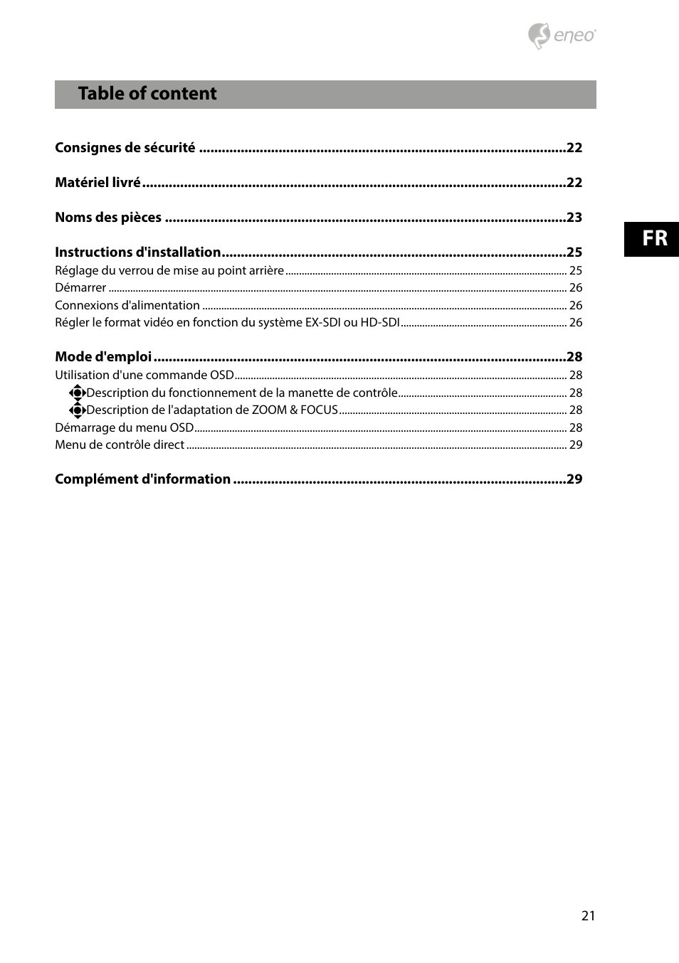 Table of content | Eneo HDC-2080CS D User Manual | Page 21 / 32