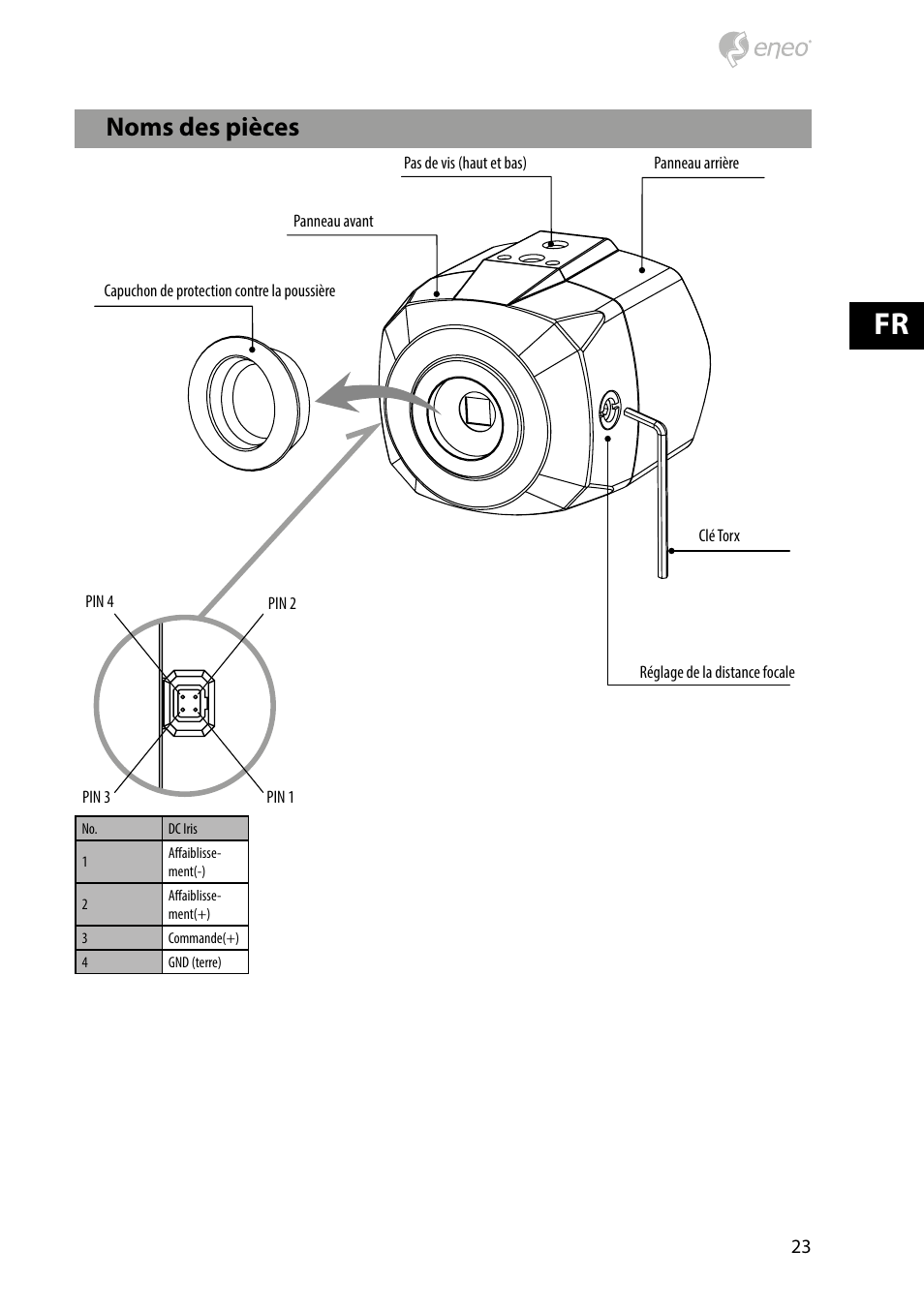 Noms des pièces | Eneo HDC-2080CS D User Manual | Page 23 / 32