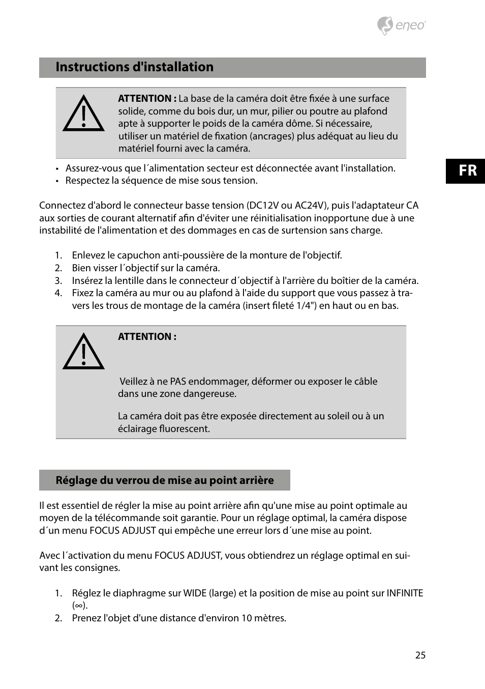 Instructions d'installation | Eneo HDC-2080CS D User Manual | Page 25 / 32