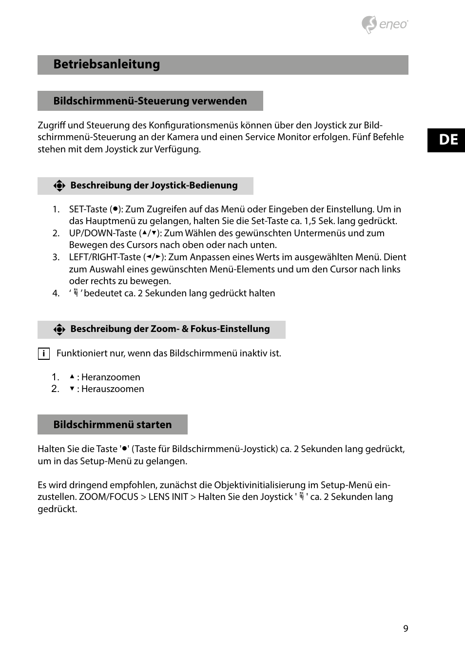 Betriebsanleitung | Eneo HDC-2080CS D User Manual | Page 9 / 32