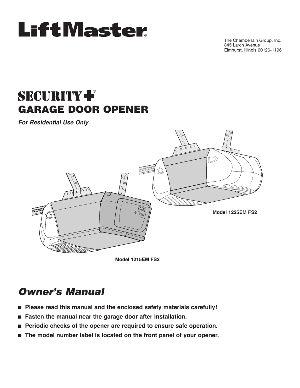 Chamberlain 1215EM FS2 User Manual | 80 pages