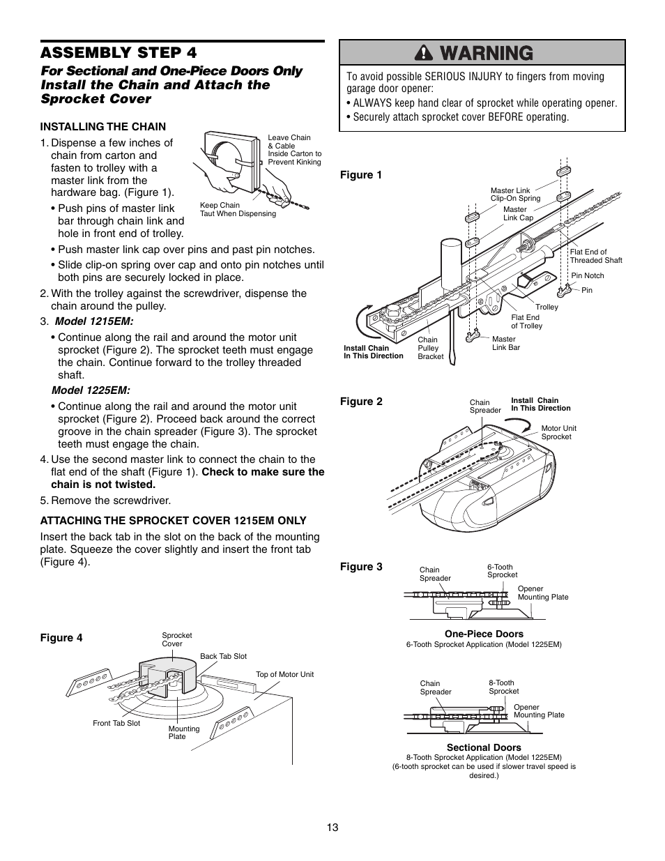 Assembly step 4 | Chamberlain 1215EM FS2 User Manual | Page 13 / 80