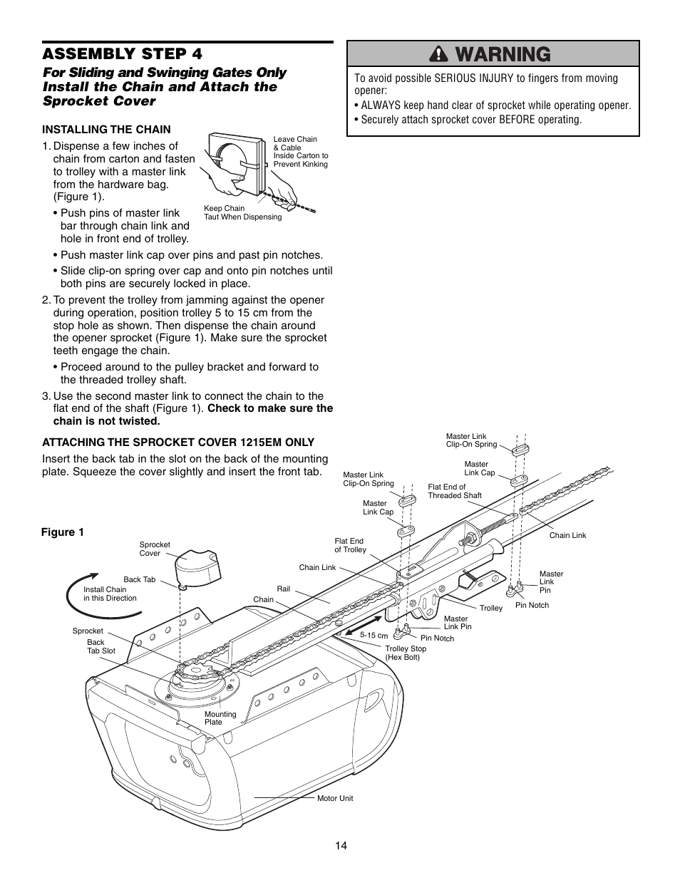 Assembly step 4 | Chamberlain 1215EM FS2 User Manual | Page 14 / 80