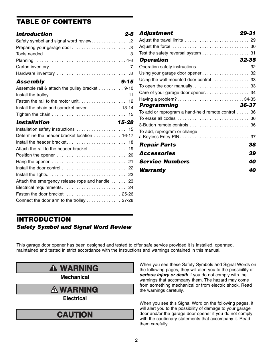 Chamberlain 1215EM FS2 User Manual | Page 2 / 80