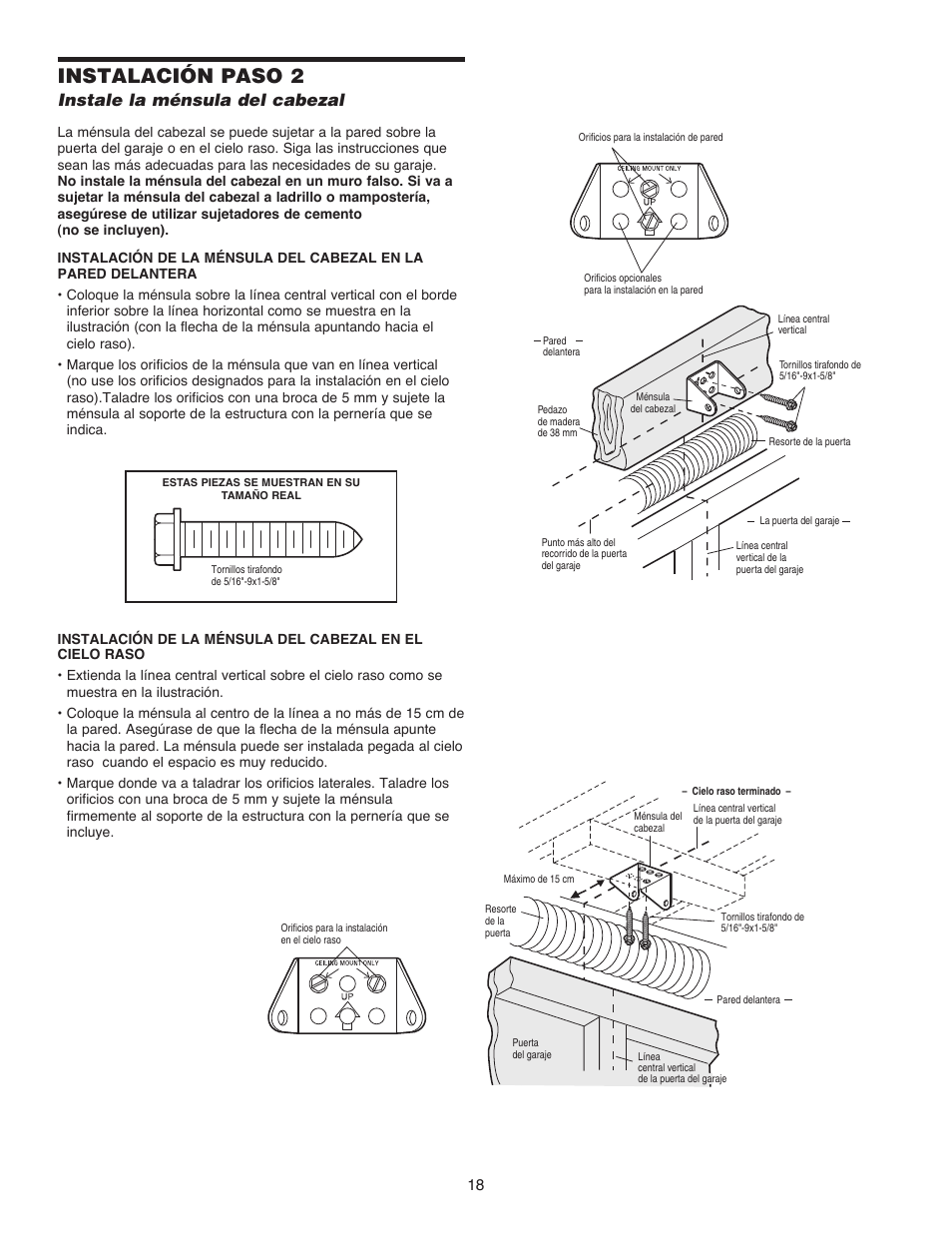 Instalación paso 2, Instale la ménsula del cabezal | Chamberlain 1215EM FS2 User Manual | Page 58 / 80