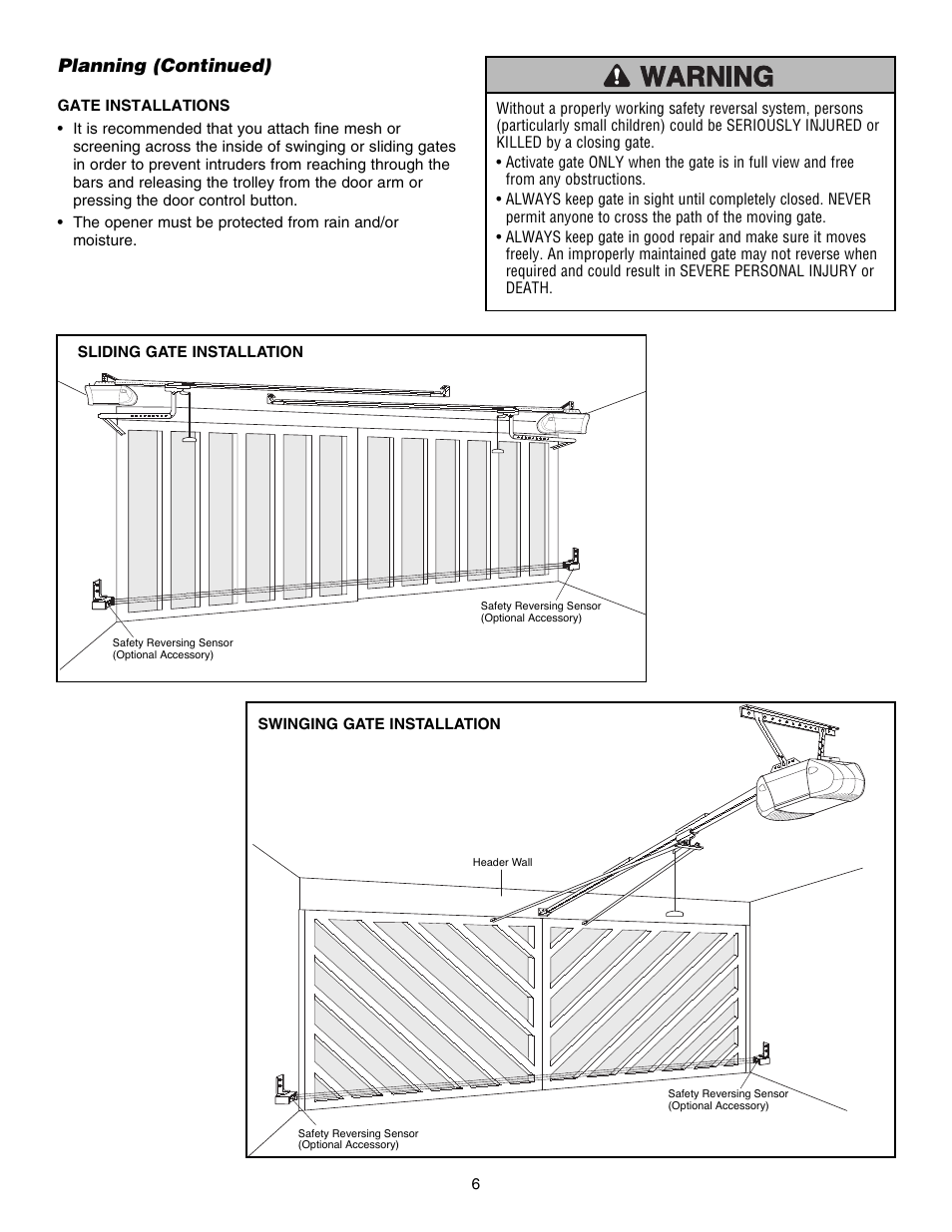 Planning (continued) | Chamberlain 1215EM FS2 User Manual | Page 6 / 80