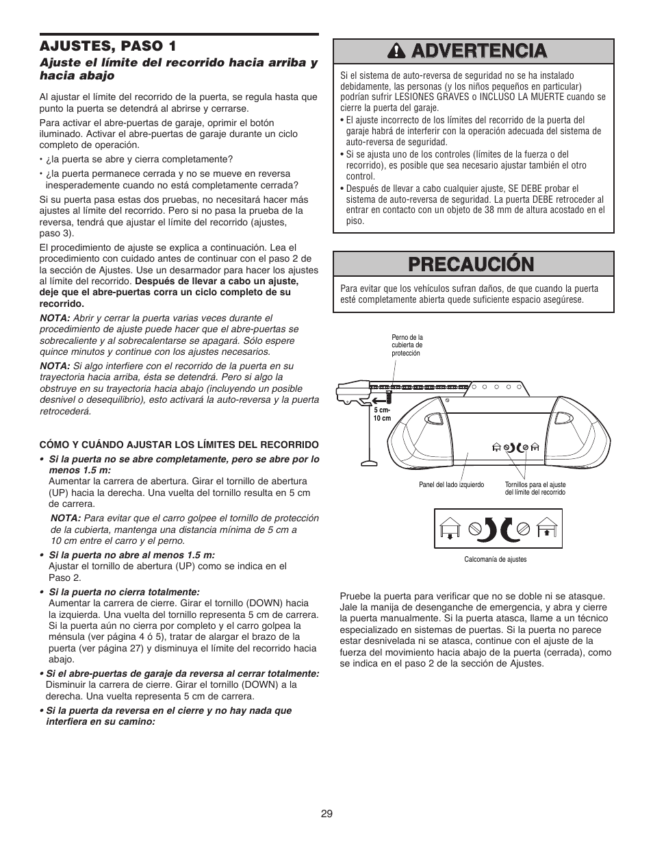 Precaución | Chamberlain 1215EM FS2 User Manual | Page 69 / 80