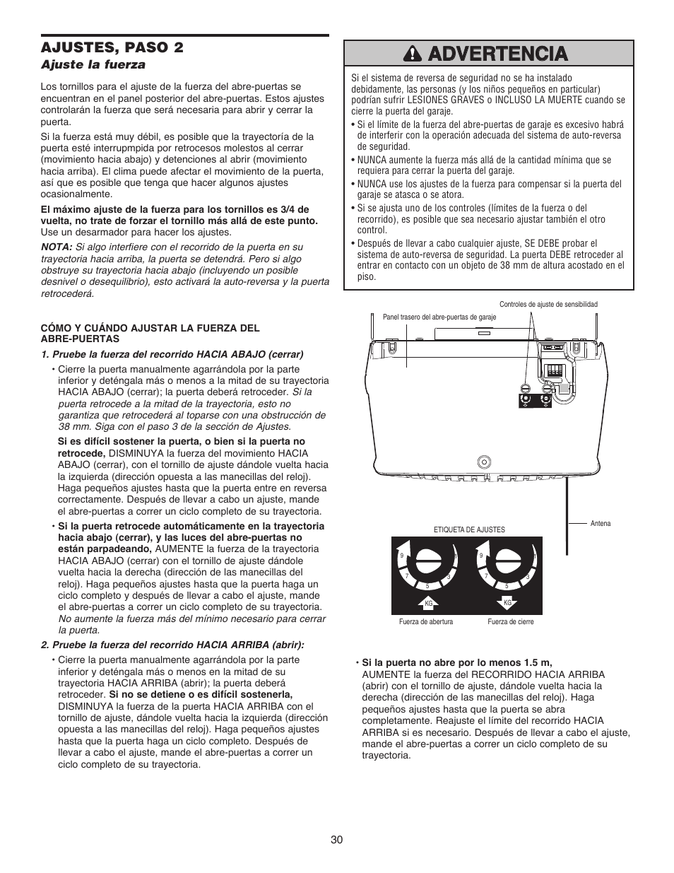 Ajustes, paso 2 | Chamberlain 1215EM FS2 User Manual | Page 70 / 80