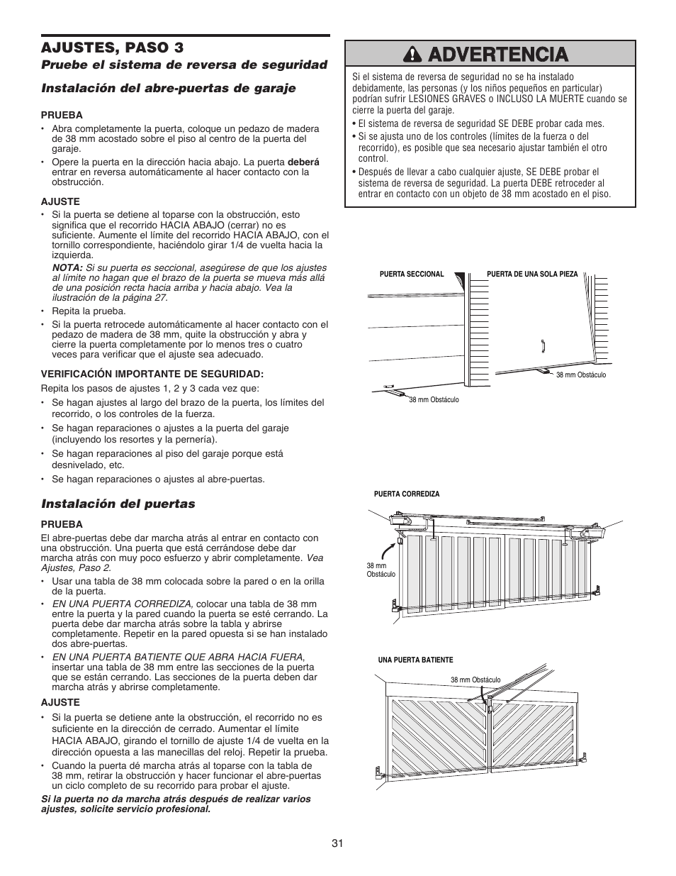 Ajustes, paso 3 | Chamberlain 1215EM FS2 User Manual | Page 71 / 80