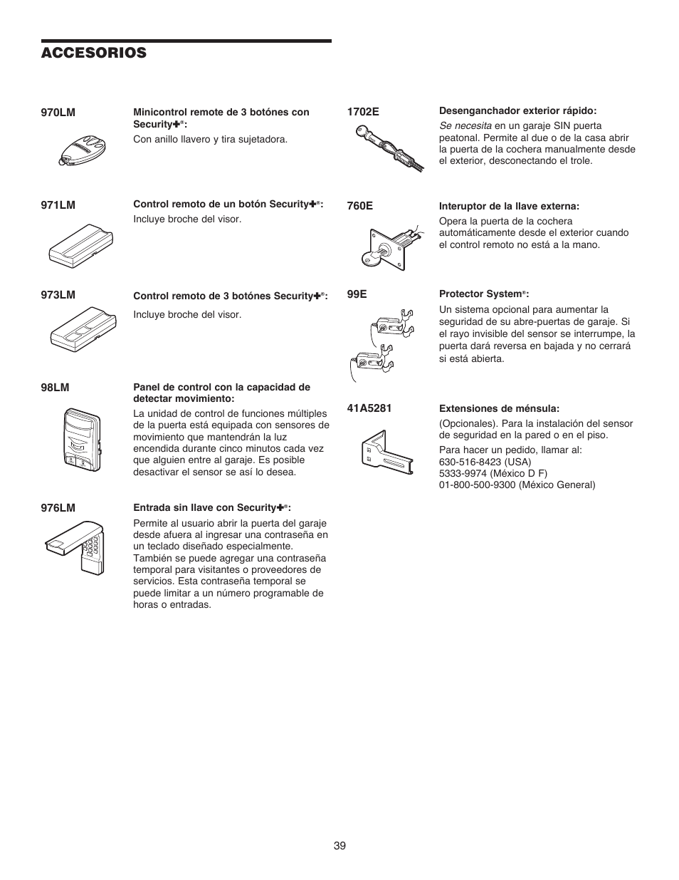 Accesorios | Chamberlain 1215EM FS2 User Manual | Page 79 / 80