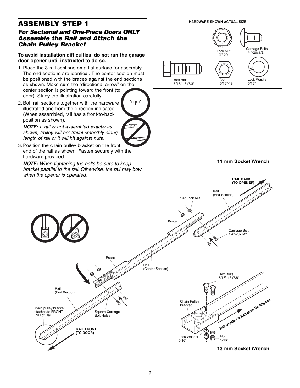 Assembly, Assembly step 1 | Chamberlain 1215EM FS2 User Manual | Page 9 / 80