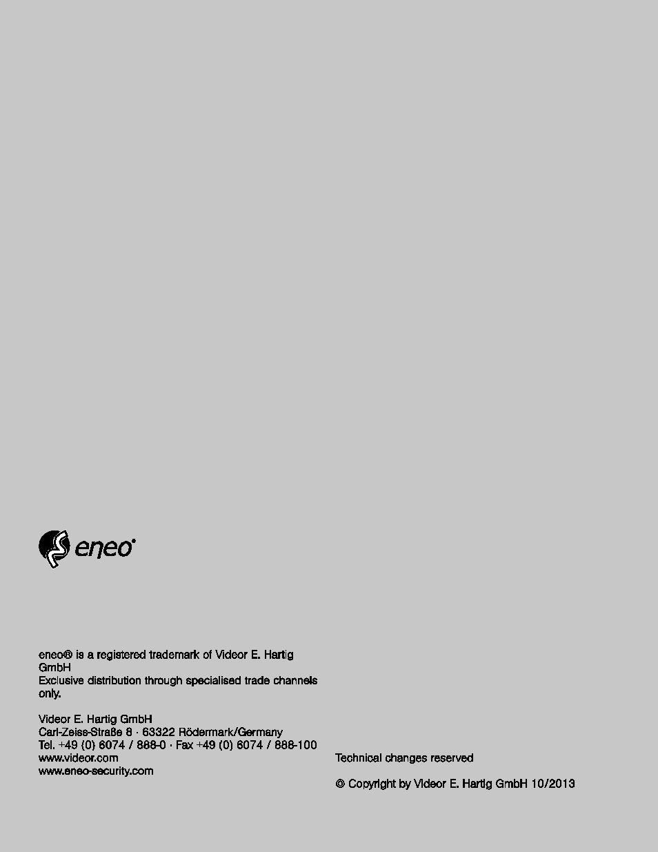 Eneo HDC-2080Z03 User Manual | Page 20 / 20