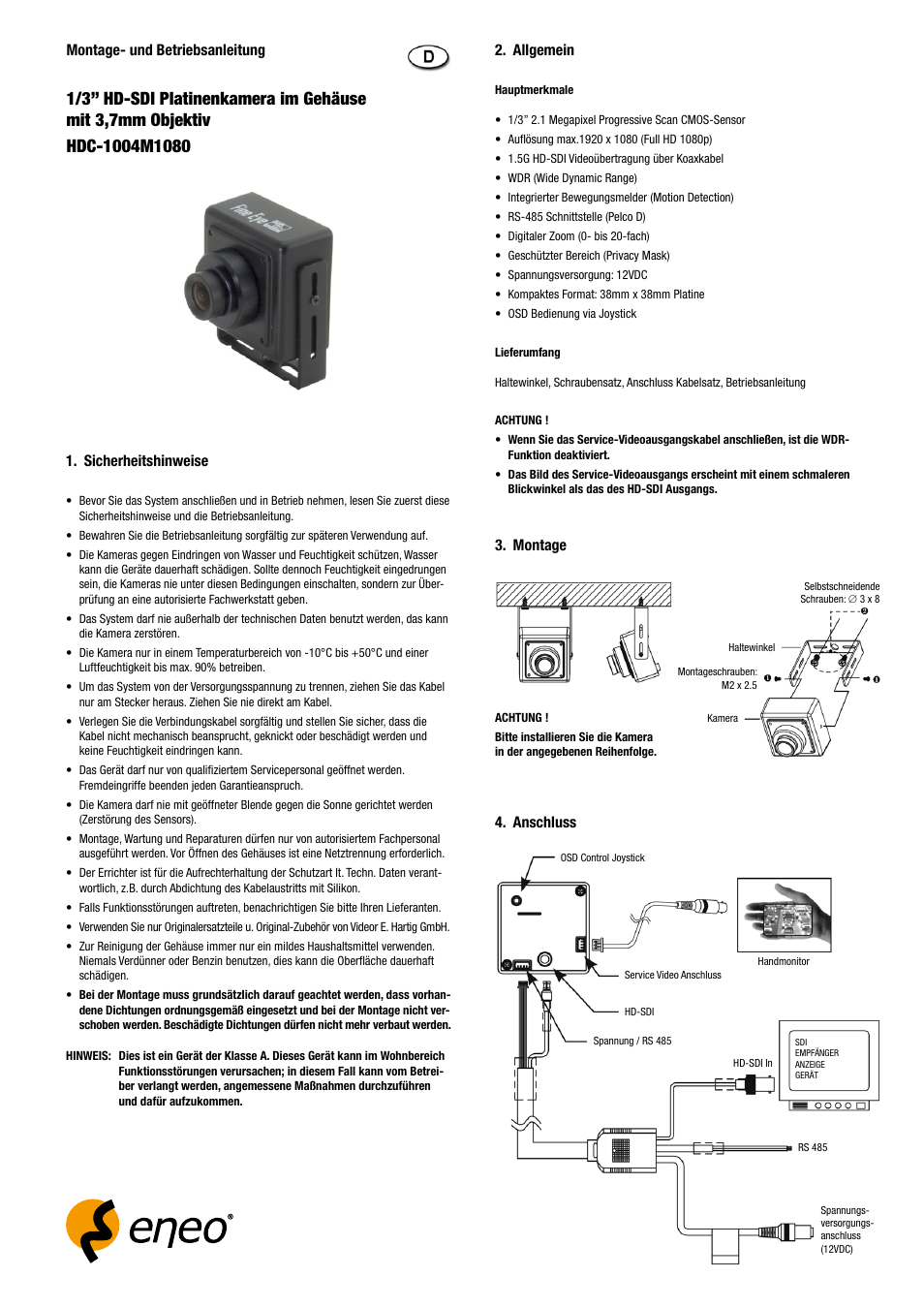 Eneo HDC-1004M1080 User Manual | 20 pages