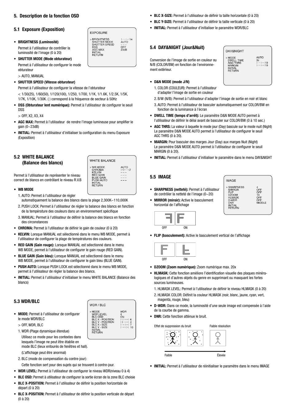 2 white balance (balance des blancs), 3 wdr/blc, 4 day&night (jour&nuit) | 5 image | Eneo HDC-1004M1080 User Manual | Page 10 / 20