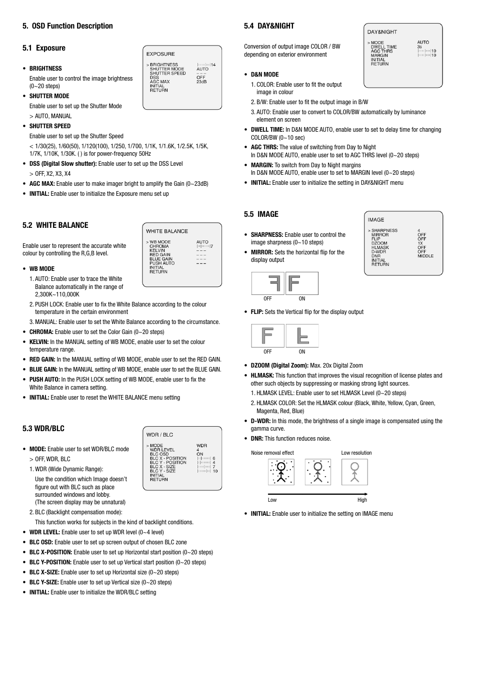 Osd function description 5.1 exposure, 2 white balance, 3 wdr/blc | 4 day&night, 5 image | Eneo HDC-1004M1080 User Manual | Page 6 / 20