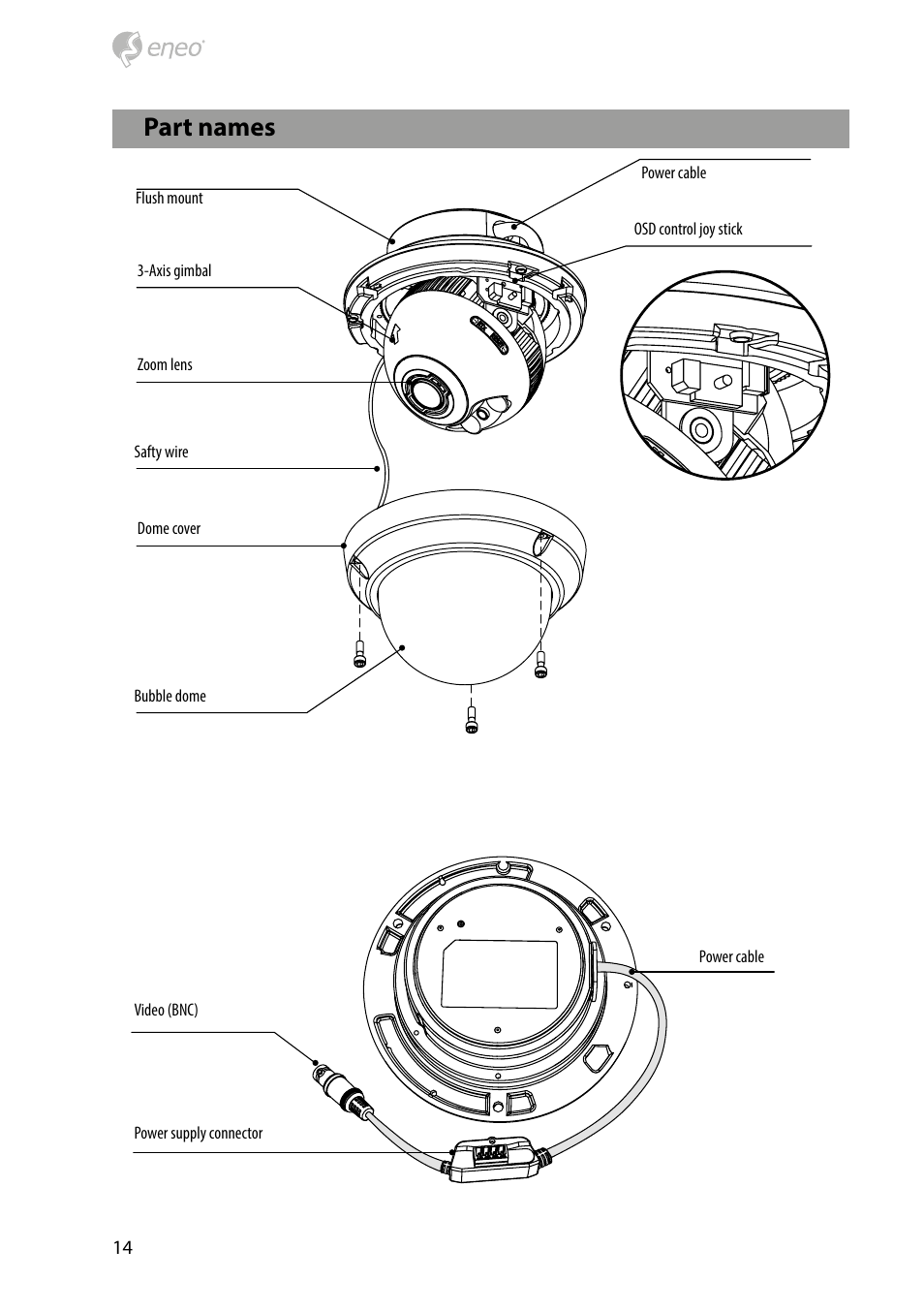 Part names | Eneo HDD-2080Z03IR D User Manual | Page 14 / 32