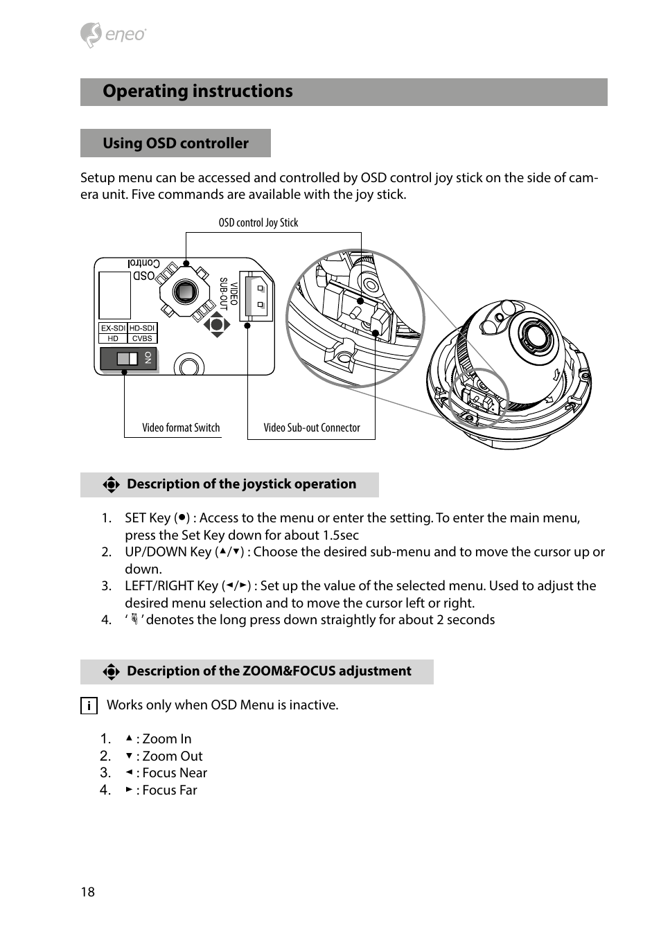Operating instructions | Eneo HDD-2080Z03IR D User Manual | Page 18 / 32