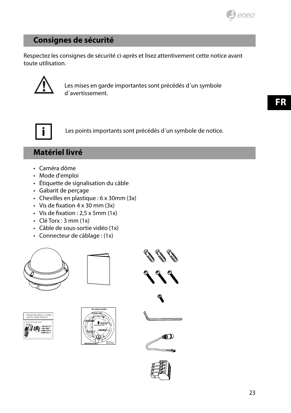 Matériel livré, Consignes de sécurité | Eneo HDD-2080Z03IR D User Manual | Page 23 / 32