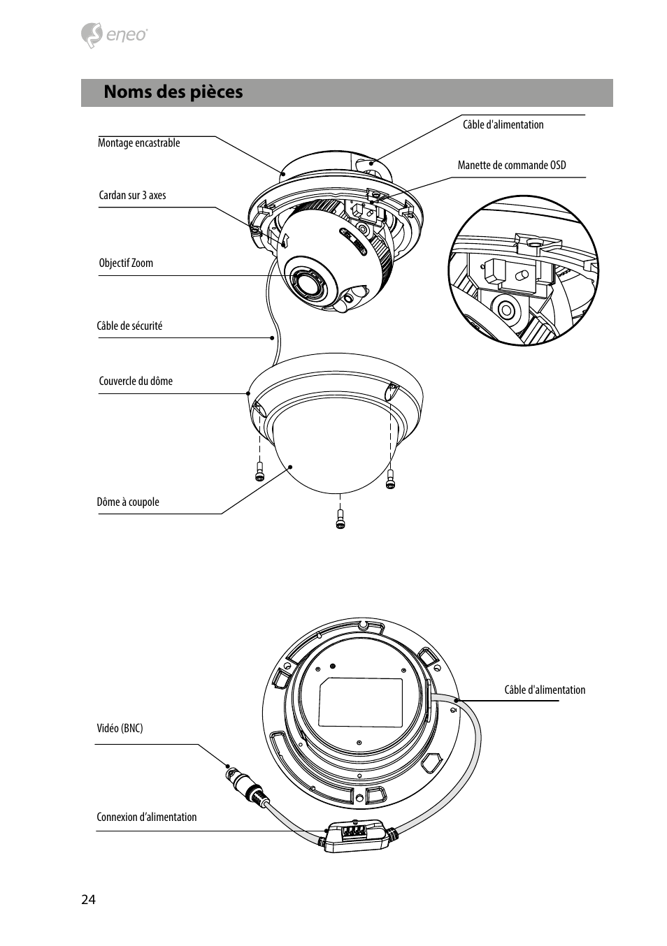 Noms des pièces | Eneo HDD-2080Z03IR D User Manual | Page 24 / 32