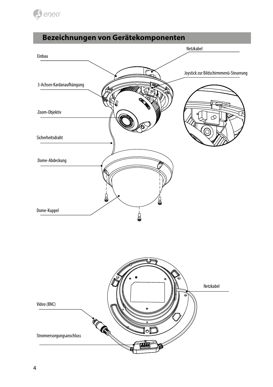 Bezeichnungen von gerätekomponenten | Eneo HDD-2080Z03IR D User Manual | Page 4 / 32