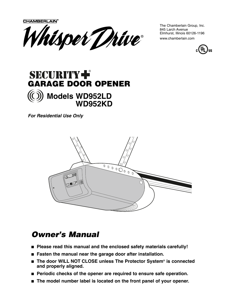 Chamberlain WD952LD User Manual | 44 pages