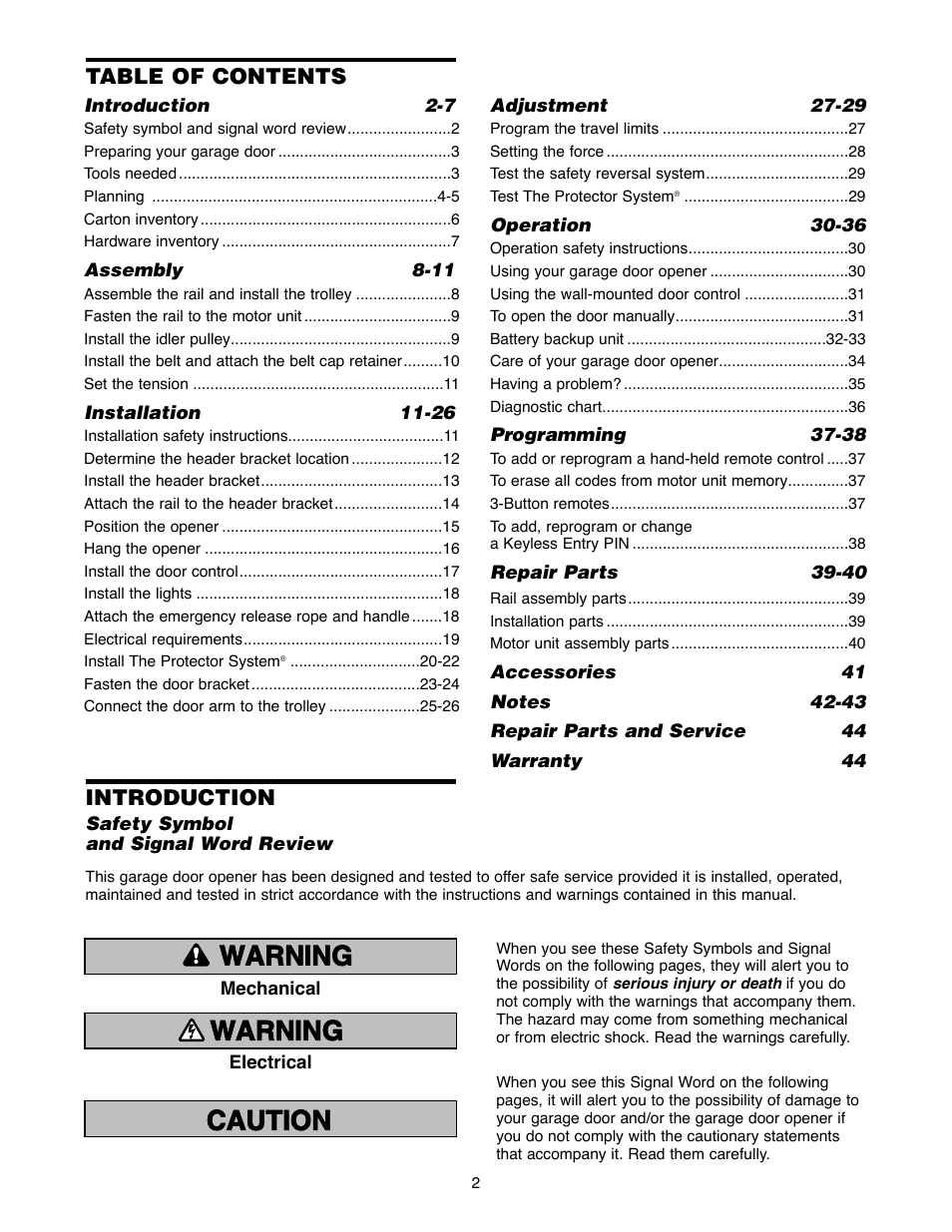 Chamberlain WD952LD User Manual | Page 2 / 44