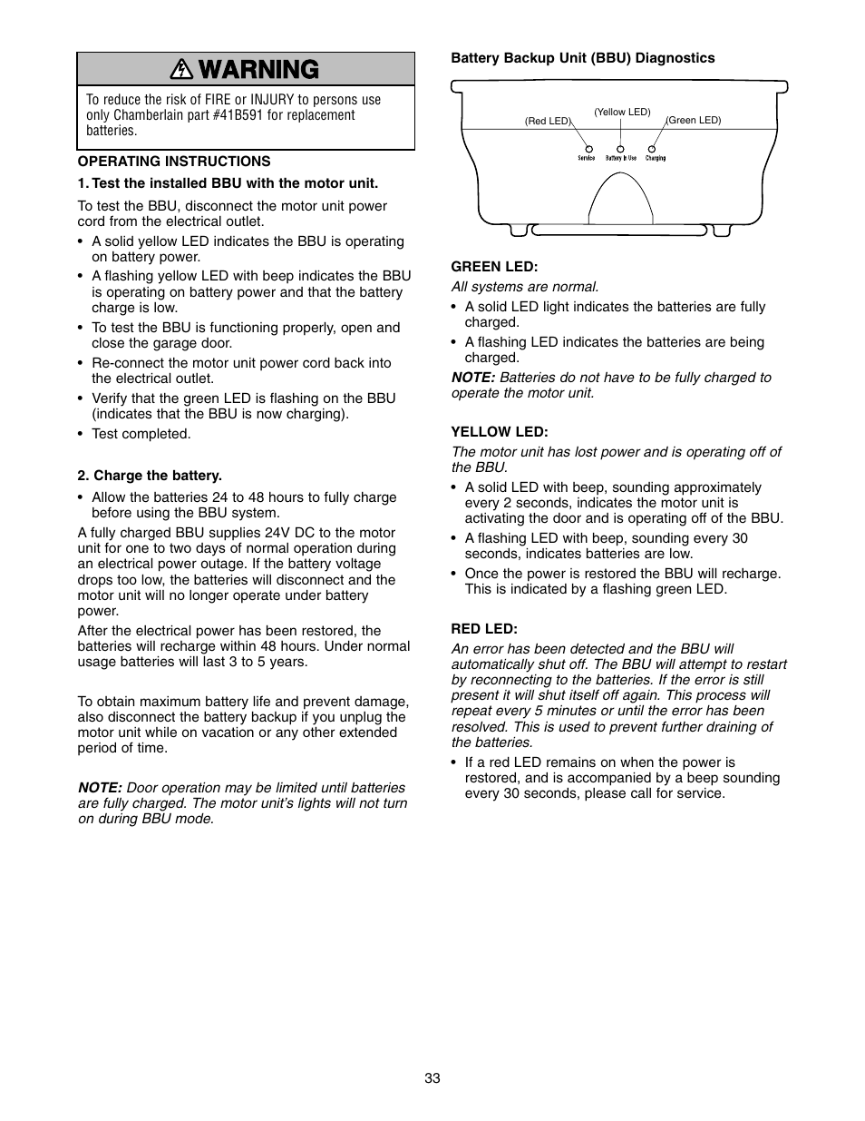 Warning caution warning warning | Chamberlain WD952LD User Manual | Page 33 / 44